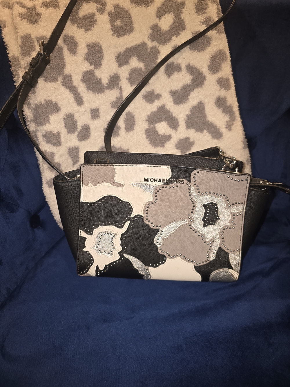Michael Kors Black and Gray Floral Crossbody Bag